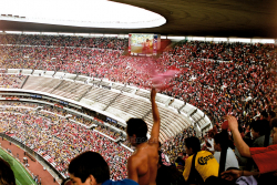 Toluca-Fan beim Torjubel im Aztekenstadion